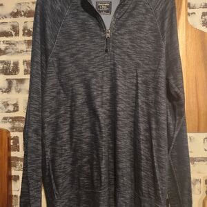 Abercrombie & Fitch Men's Heathered Navy Zip-Up Sweater